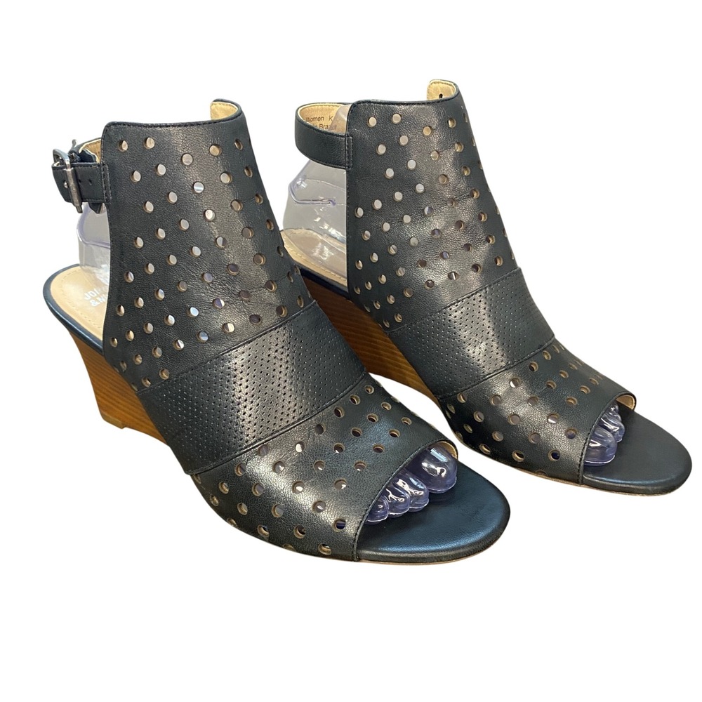 Johnston & Murphy Black Leather Perforated‎ Wedge Heel Sandal Booties Size 9